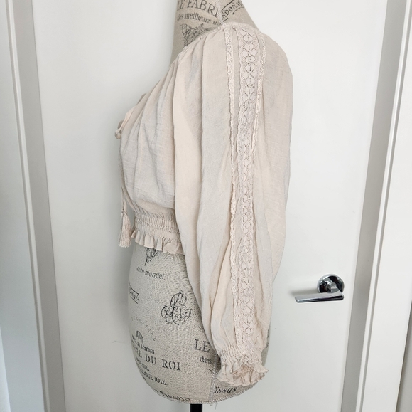 Spell Harmony Crochet Crop Peasant Blouse - Picture 5 of 15